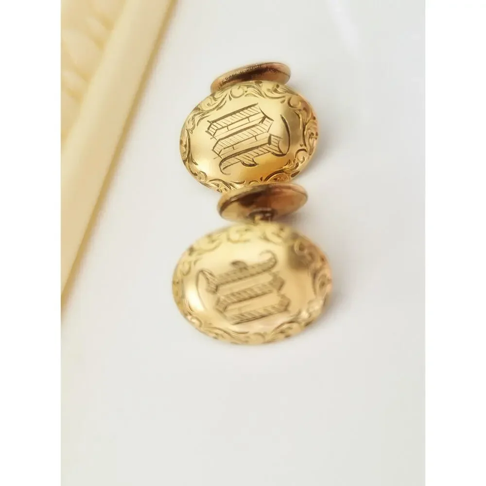 Antique W Letter Monogram Gold-fill Cuff Links